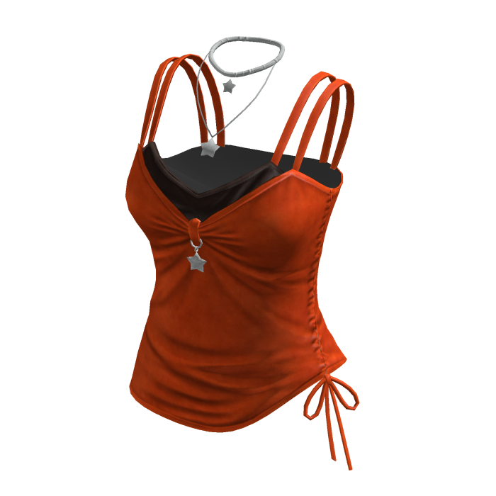 Y2K Layered Cami Top w/ Star Necklace (Orange)