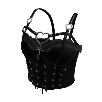 Emo Lace-Up Corset w/ Cross (Black) thumbnail
