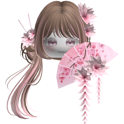 Side Ponytail w/ Cherry Blossoms & Fan