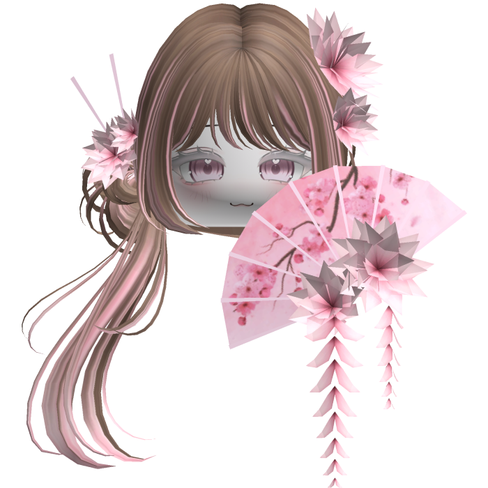 Side Ponytail w/ Cherry Blossoms & Fan