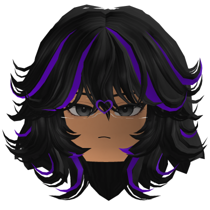 Black Y2K Girl Hair Purple Streaks ANIMATED 