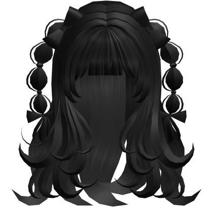 Messy bubble Braid Wavy Hair w/ bows (Black) Roblox item