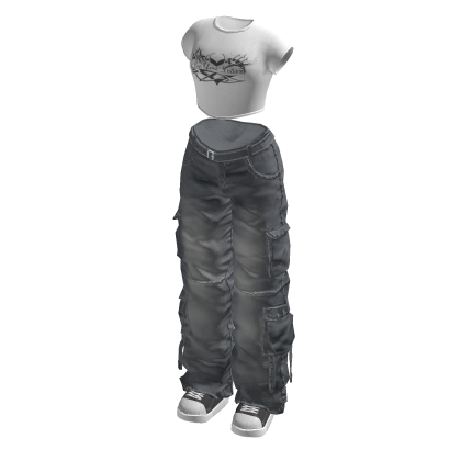 🍀Y2K Cargo & Crop Top Outfit (White)