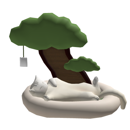 pet cat under bonsai tree