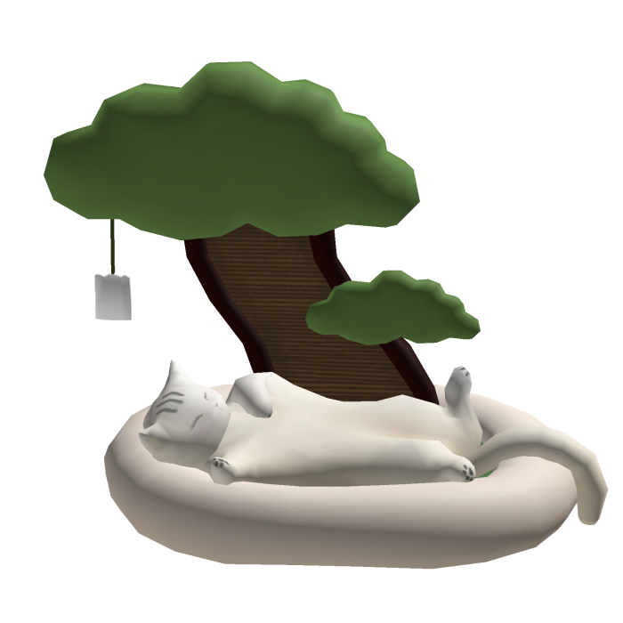 pet cat under bonsai tree