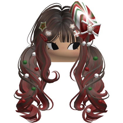 ♡ Christmas Peppermint Pigtails (Brown & Red)