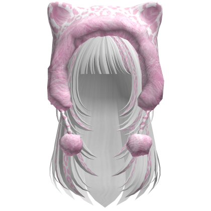 White & Pink Leopard Print Hair w/ Kitty Hood