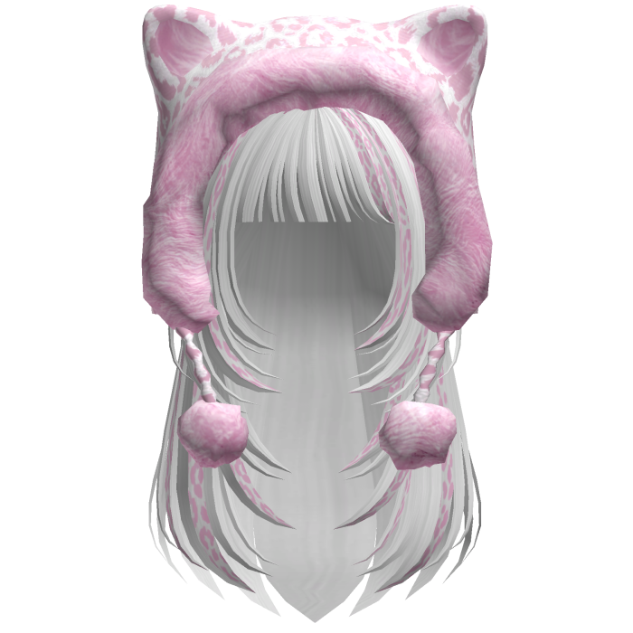 White & Pink Leopard Print Hair w/ Kitty Hood