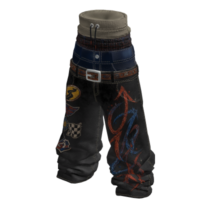 iBLOX - Black Flame Layered Waist Sagging Jeans