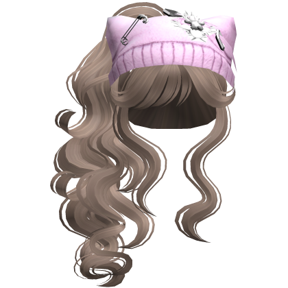 Pink Cat Beanie Y2K Curly Ponytail Hair Milktea Roblox item