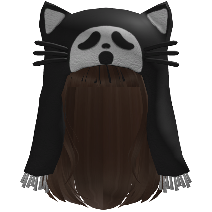 Halloween Ghost Cat Beanie w/ Brown Hair