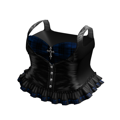 Emo Gothic Plaid Button Up Dress in Blue