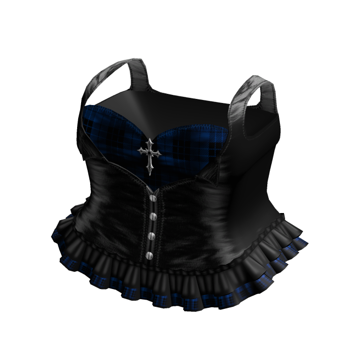 Emo Gothic Plaid Button Up Dress in Blue