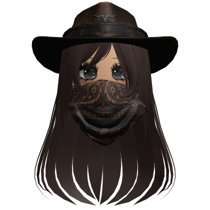 Brown Cowgirl Hat with Mask + Neck Scarf