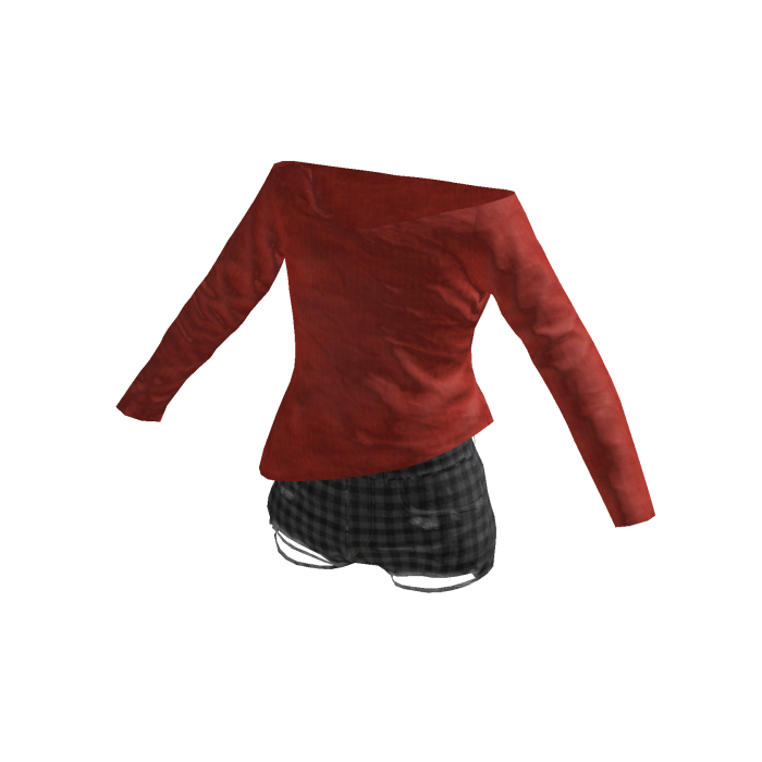 Red Fitted Long Sleeve Top & Plaid Shorts [PBR]