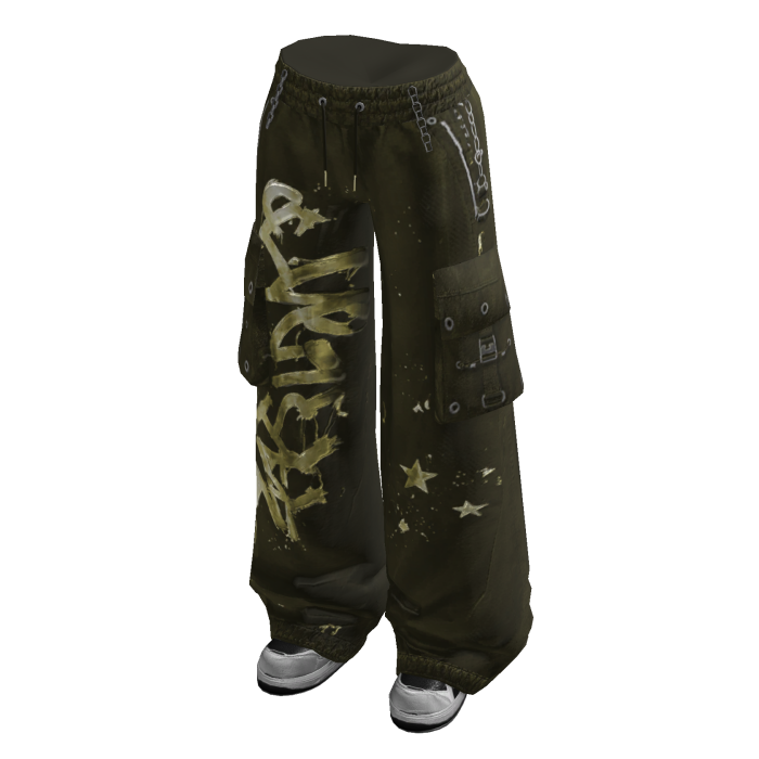Baggy Pants with Graphic Print (Olive)