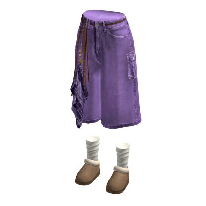 Baggy Cargo Shorts with Side Scarf (Purple)