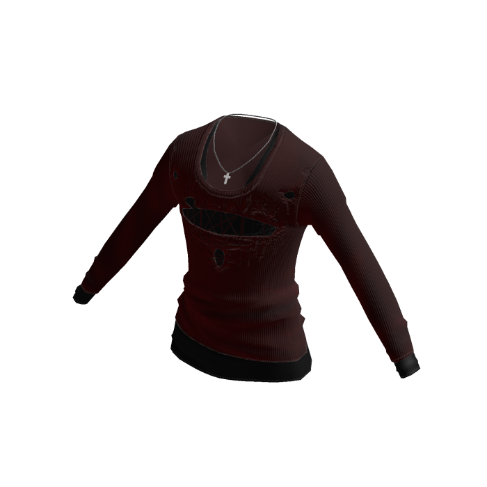 Ripped Ribbed Top w/ Necklace (Red)