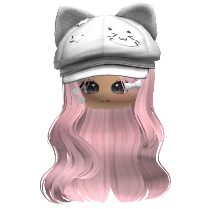 Pink Kitty Ears Cap Wavy Hair