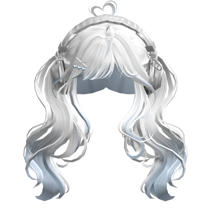 Cute Wavy Pigtails w/Headphonnes (White&Blue)