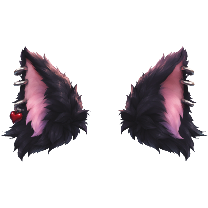[🖤] Pierced Fluffy Goth Emo Cat Ears Heart Y2K