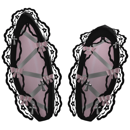 🎀 Gothic Cross Lace Bunny Ears Bows Pink Black