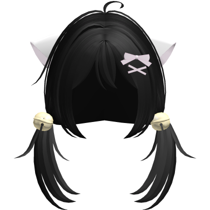 black playful nyanko cute pigtails