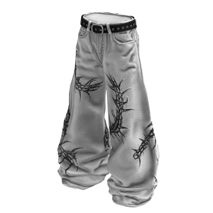 White Gothic Centipede Distressed Denim