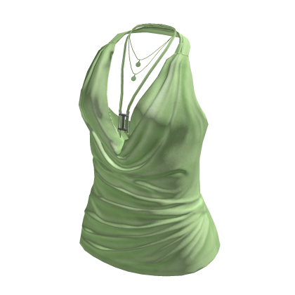 Ruched Cowl Neck Halter Top (Green)