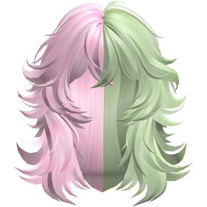 Messy Grunge Layered Wolf Cut Pink & Green Split Roblox item