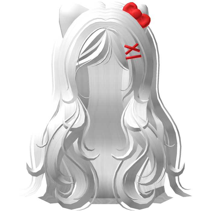♡ Cute Swirly Long Hello Kitty Hair (White & Red)
