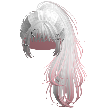 White&Pink Flowy Lush Ponytail w/ Moon Pins Roblox item
