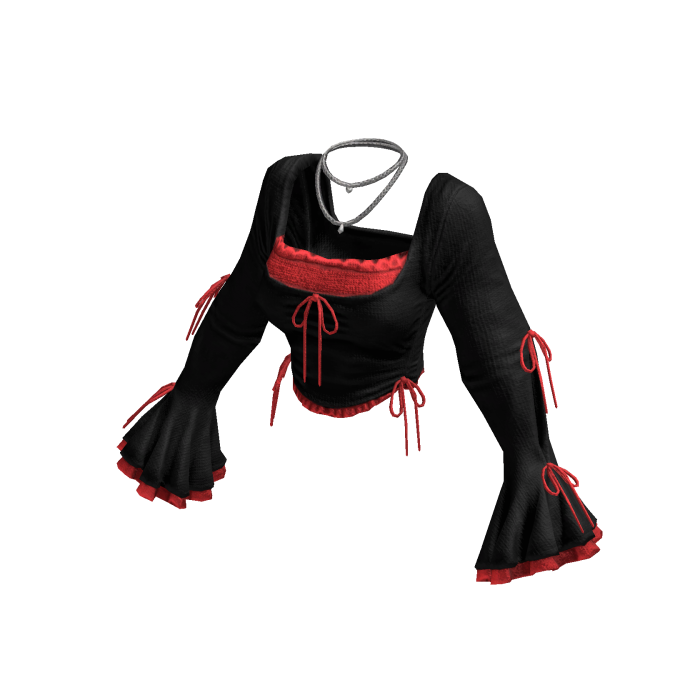 Black & Red Vintage Coquette Ruffle Longsleeve