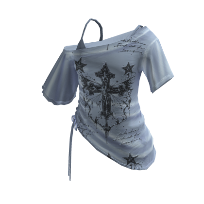 Goth Cross Print Wrap Crop Top (Light Blue)