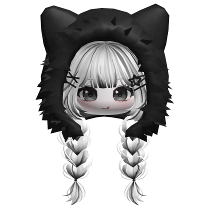 🍀Cute Girl Braided w/ Fur Hood(Black&White) Roblox item
