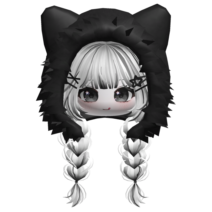 🍀Cute Girl Braided w/ Fur Hood(Black&White)