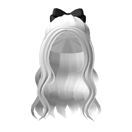 White long wavy hair ponytail with a preppy bow Roblox item