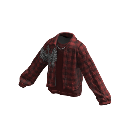 Red Grunge Flannel Distressed Jacket w/ Chain