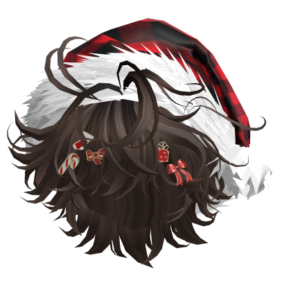 Messy Hair w/Christmas Santa Hat (Brown)