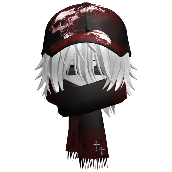 moe boy with emo red skull hat + scarf
