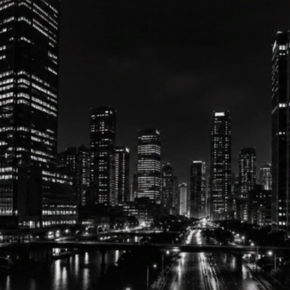 Black White City Night Skyline Noir  Background