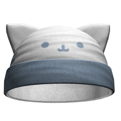Kawaii Cute Kitty Beanie White&Blue