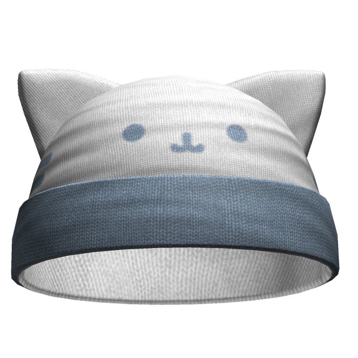 Kawaii Cute Kitty Beanie White&Blue