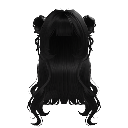 Long Doll Twin Buns in Soft Black ♡
