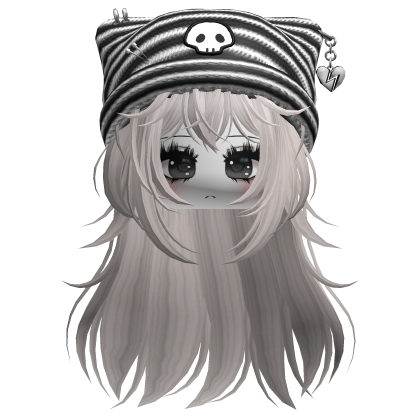 Emo Kawaii Skull Beanie W/ Wolfcut Silver V8