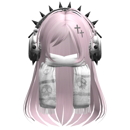 Straight Hair&Emo Headphones&Scarf Pink V2