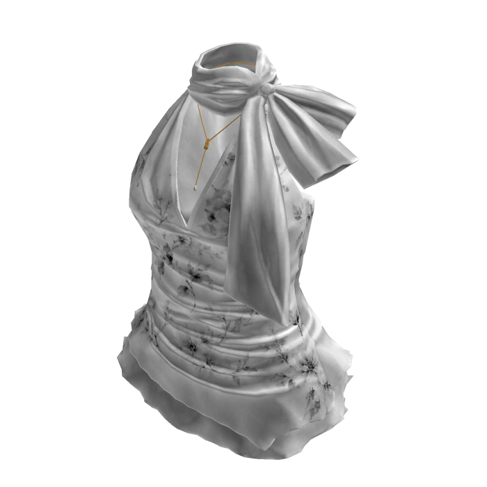 Satin Bow Halter Ruffle Top (White)