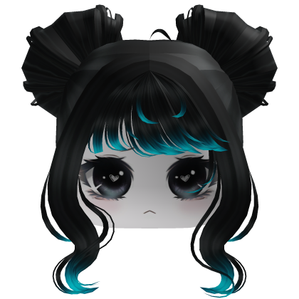 Black Cyan Twin Buns Hair with Face Girl Roblox item
