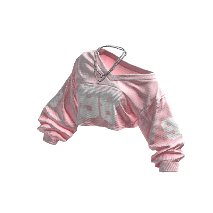 Pink Y2K Off-Shoulder Cropped Jersey