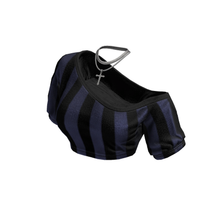 Cozy Off ShoulderStripedTopNecklace(DarkBlueBlack)